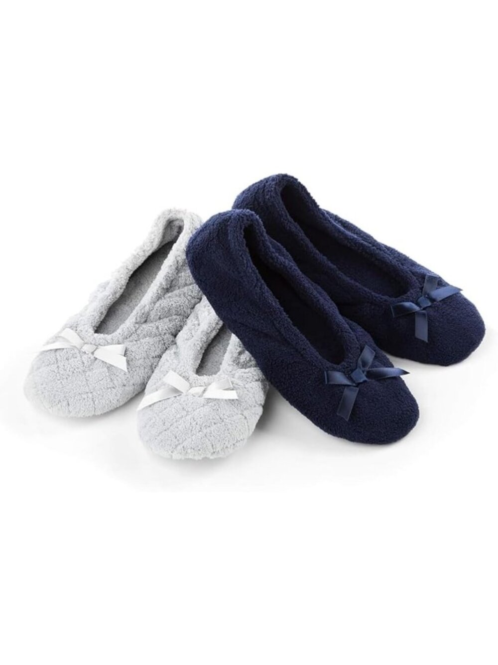 Cozy Women's 2-Pack Microterry Ballerina Slippers with Satin Bow - Perfect Gift!
